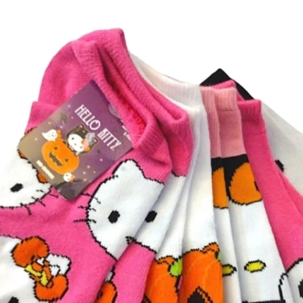 Hello Kitty 5 Pairs Pink Halloween‎ Theme Prints No Show Socks NWT